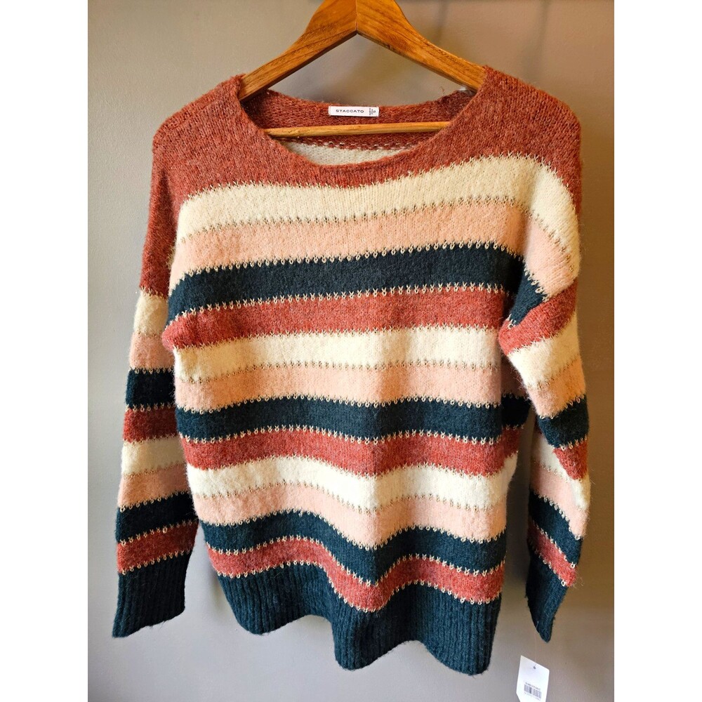 STACCATO Womens Striped Knit Pullover Sweater Crew Neck Metallic Size S